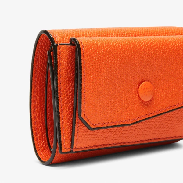 Valextra Small Wallet with Coin Holder in Lobster Red | Wallets & Purses | Coveti