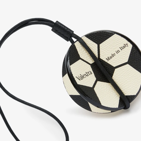 Valextra Soccer Ball Charm in Pergamena White and Black | Bag charms | Coveti
