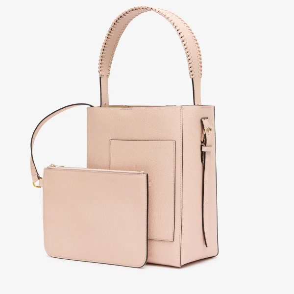Valextra Soft Braided Bucket Mini Bag in Bonne Mine Pink | Bucket Bags | Coveti