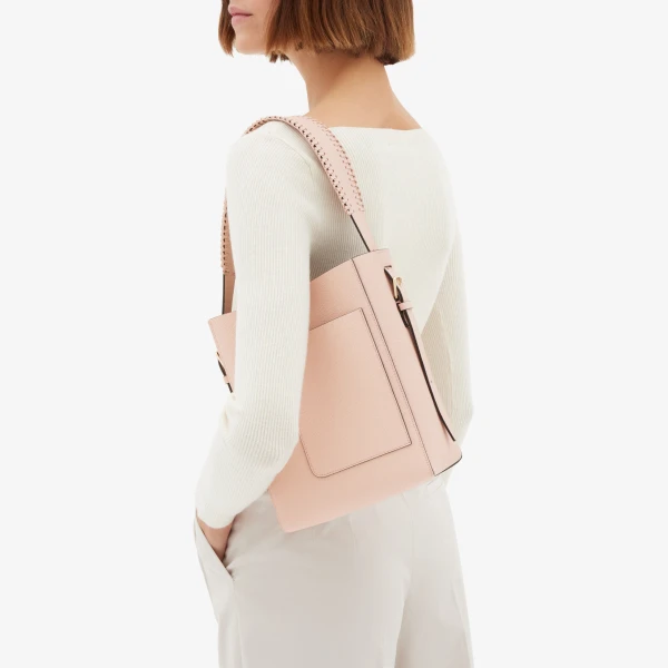 Valextra Soft Braided Bucket Mini Bag in Bonne Mine Pink | Bucket Bags | Coveti