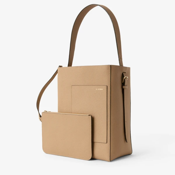 Valextra Soft Bucket Medium Bag in Cashmere Beige | Bucket Bags | Coveti