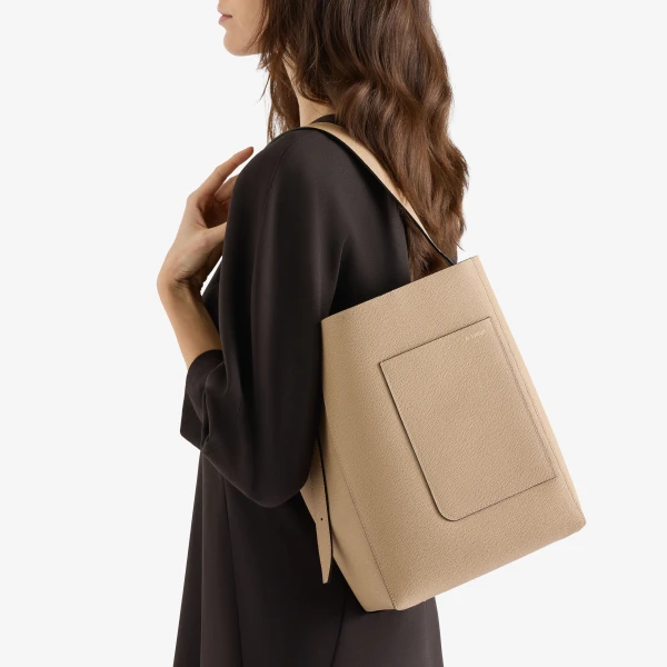 Valextra Soft Bucket Medium Bag in Cashmere Beige | Bucket Bags | Coveti