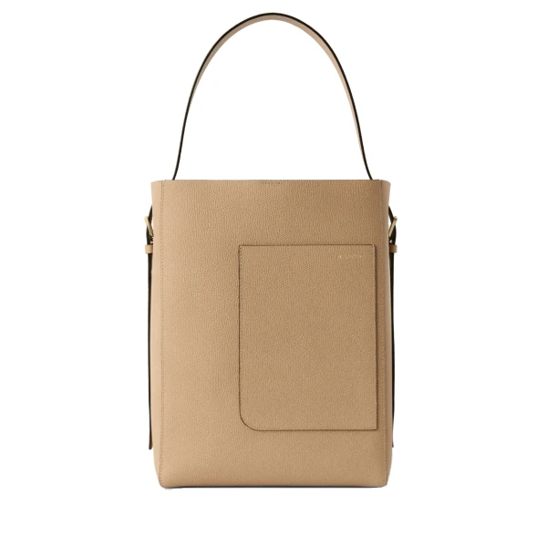 Valextra Soft Bucket Medium Bag in Cashmere Beige | Bucket Bags | Coveti