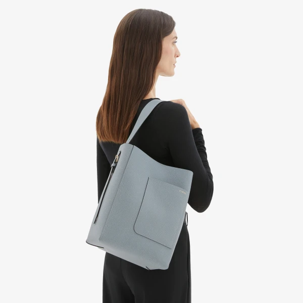 Valextra Soft Bucket Medium Bag in Niagara Blue | Bucket Bags | Coveti