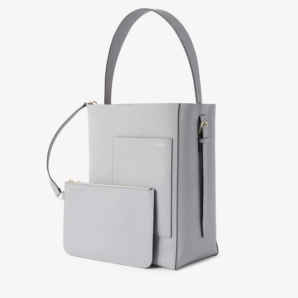 Valextra Soft Bucket Medium Bag in Stone Grey | Bucket Bags | Coveti