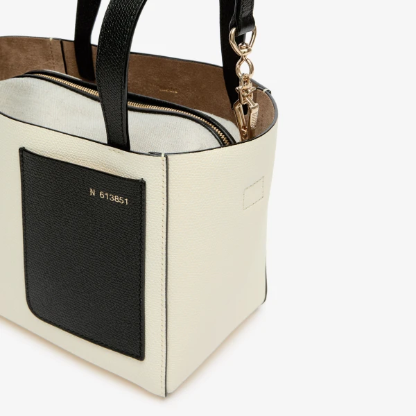 Valextra Soft Bucket Micro Bag in Pergamena White and Black | Bucket Bags | Coveti