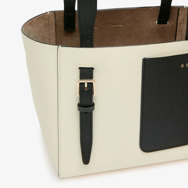 Valextra Soft Bucket Micro Bag in Pergamena White and Black | Bucket Bags | Coveti