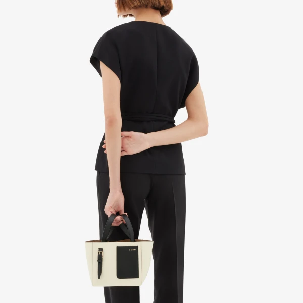 Valextra Soft Bucket Micro Bag in Pergamena White and Black | Bucket Bags | Coveti