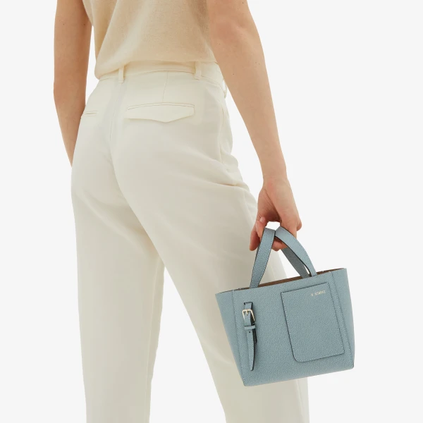 Valextra Soft Bucket Micro Bag in Smokey Blue | Bucket Bags | Coveti