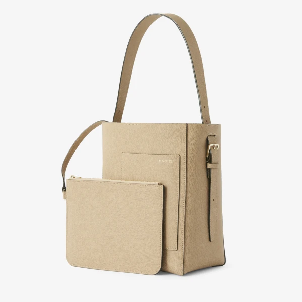 Valextra Soft Bucket Mini Bag in Cashmere Beige | Bucket Bags | Coveti