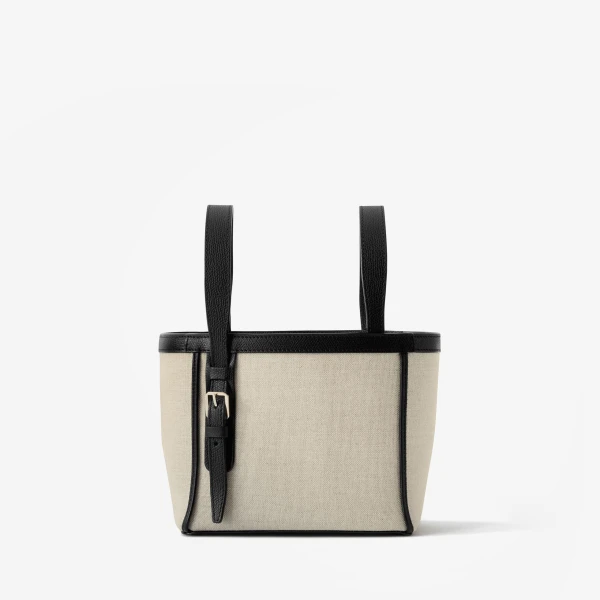 Valextra Soft Canvas Bucket Micro Bag in Sand Brown and Black | Bucket Bags | Coveti