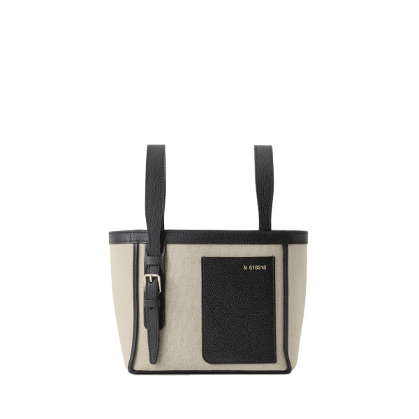 Soft Canvas Bucket Micro Bag in Sand Brown and Black