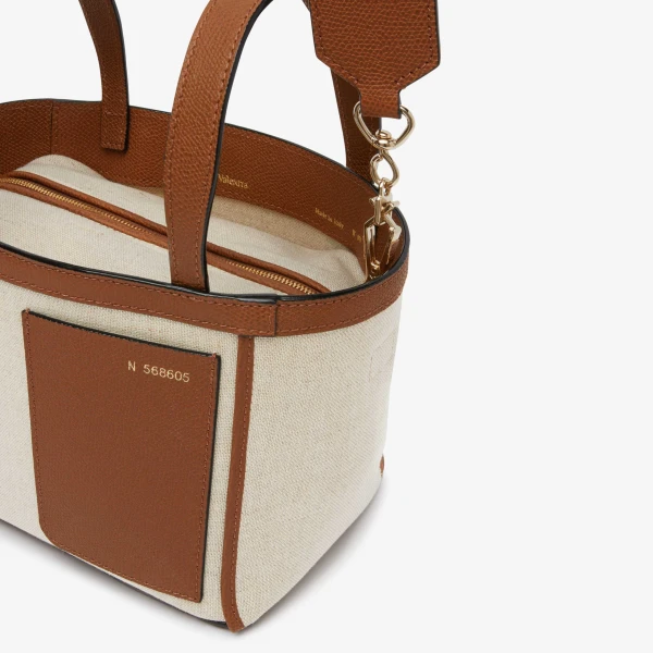Valextra Soft Canvas Bucket Micro Bag in Sand, Chocolate Brown, Camel Brown and Cashmere Beige | Bucket Bags | Coveti