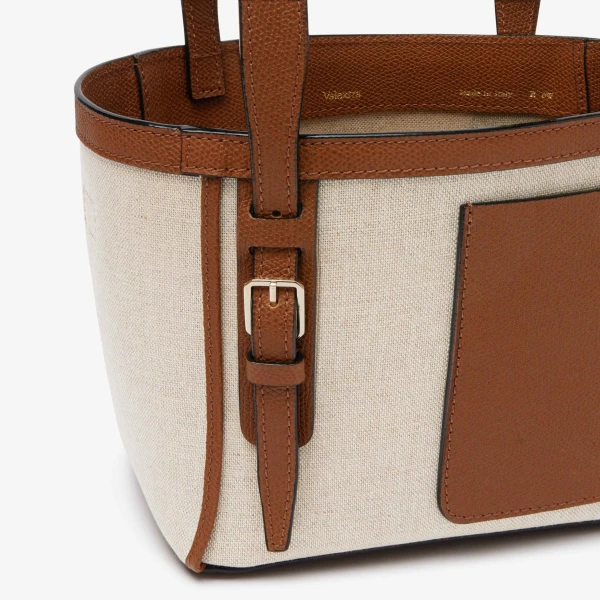 Valextra Soft Canvas Bucket Micro Bag in Sand, Chocolate Brown, Camel Brown and Cashmere Beige | Bucket Bags | Coveti