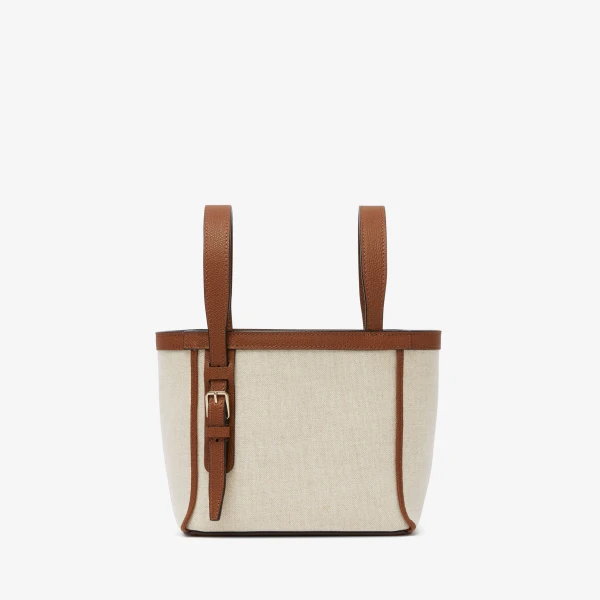 Valextra Soft Canvas Bucket Micro Bag in Sand, Chocolate Brown, Camel Brown and Cashmere Beige | Bucket Bags | Coveti