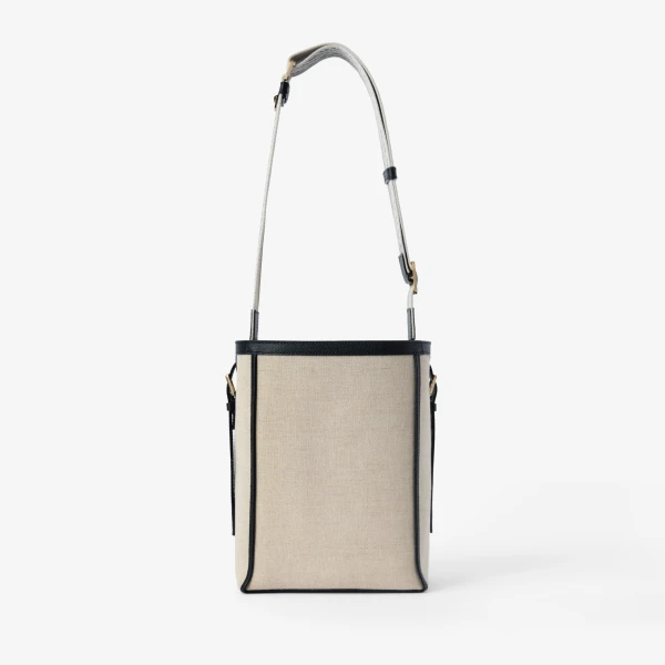 Valextra Soft Canvas Bucket Mini Bag in Sand Brown and Black | Bucket Bags | Coveti