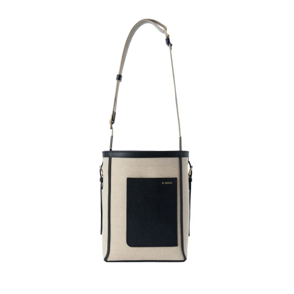 Soft Canvas Bucket Mini Bag in Sand Brown and Black
