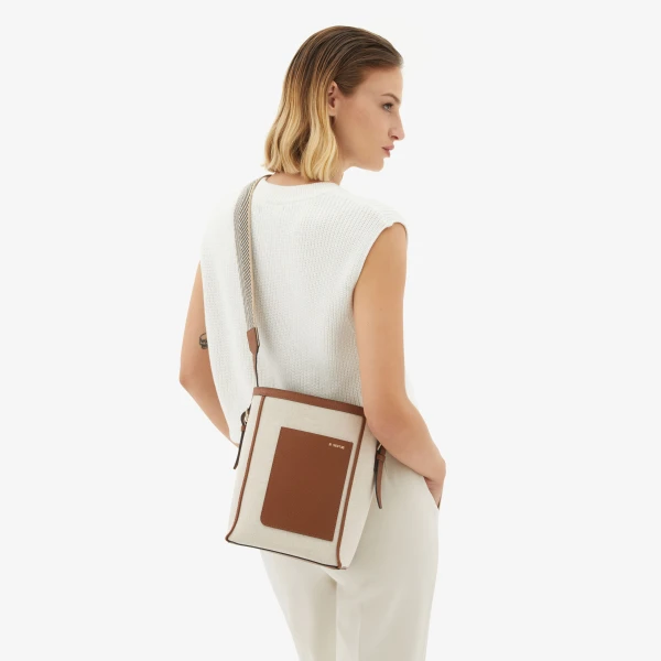 Valextra Soft Canvas Bucket Mini Bag in Sand, Chocolate Brown, Camel Brown and Cashmere Beige | Bucket Bags | Coveti