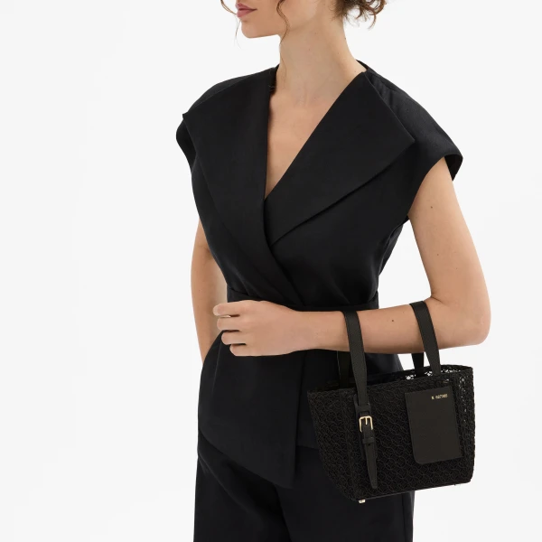Valextra Soft Merletto Bucket Micro Bag in Black | Bucket Bags | Coveti