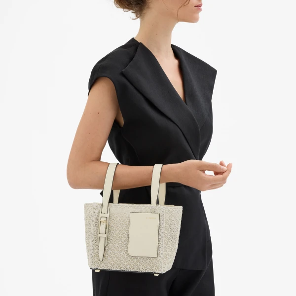Valextra Soft Merletto Bucket Micro Bag in Pergamena White | Bucket Bags | Coveti