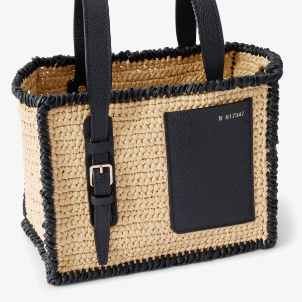 Valextra Soft Raffia Bucket Micro Bag in Beige and Black | Bucket Bags | Coveti