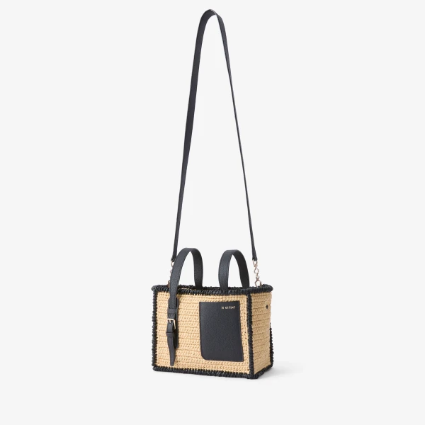 Valextra Soft Raffia Bucket Micro Bag in Beige and Black | Bucket Bags | Coveti