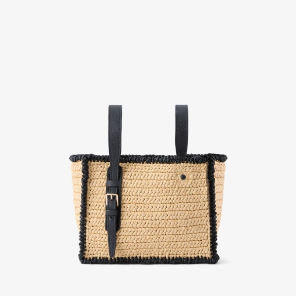 Valextra Soft Raffia Bucket Micro Bag in Beige and Black | Bucket Bags | Coveti