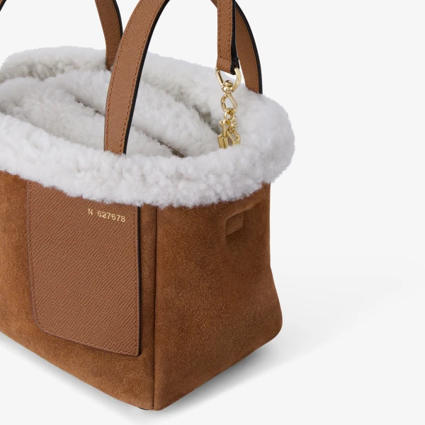 Valextra Soft Suede Shearling Bucket Micro Bag in Chocolate Brown | Bucket Bags | Coveti