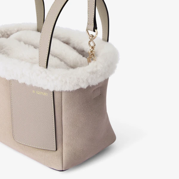 Valextra Soft Suede Shearling Bucket Micro Bag in Nude Pink | Bucket Bags | Coveti