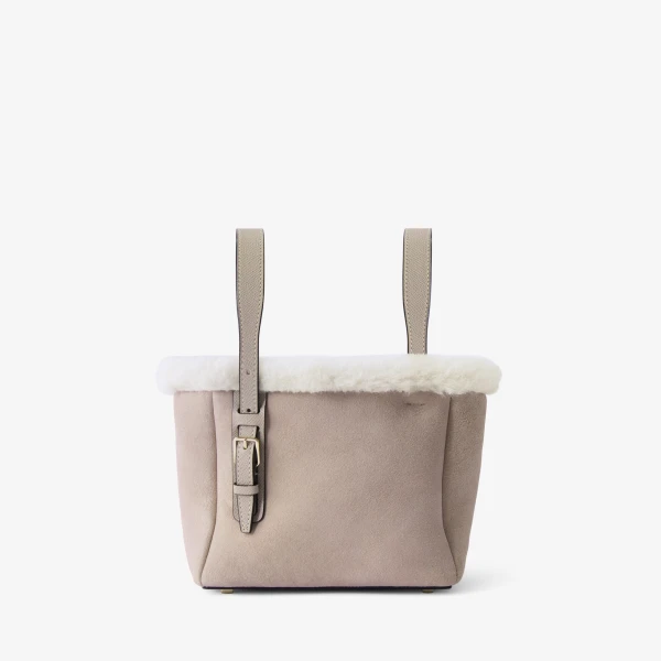 Valextra Soft Suede Shearling Bucket Micro Bag in Nude Pink | Bucket Bags | Coveti