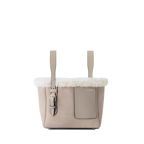 Soft Suede Shearling Bucket Micro Bag in Nude Pink