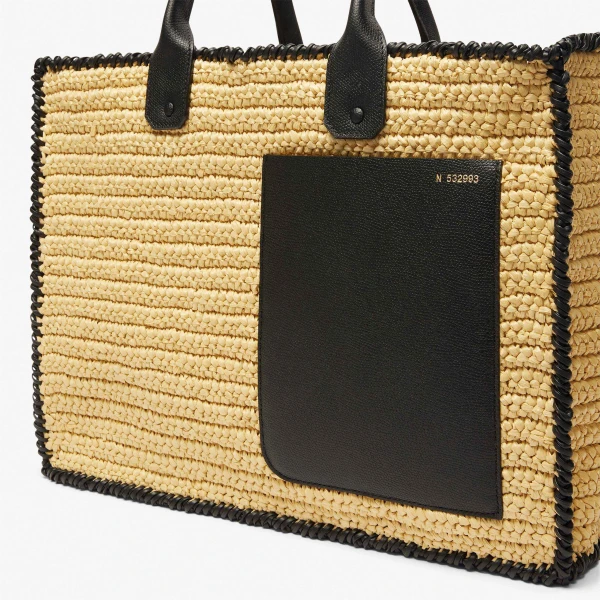 Valextra Soft Tote Raffia Crochet Large Bag in Beige and Black | Totes & Top-Handle Bags | Coveti