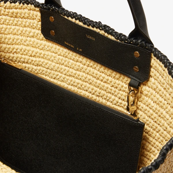 Valextra Soft Tote Raffia Crochet Large Bag in Beige and Black | Totes & Top-Handle Bags | Coveti