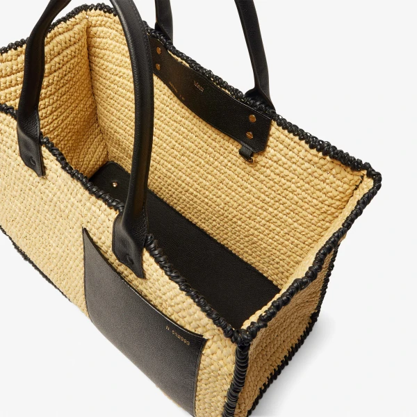Valextra Soft Tote Raffia Crochet Large Bag in Beige and Black | Totes & Top-Handle Bags | Coveti
