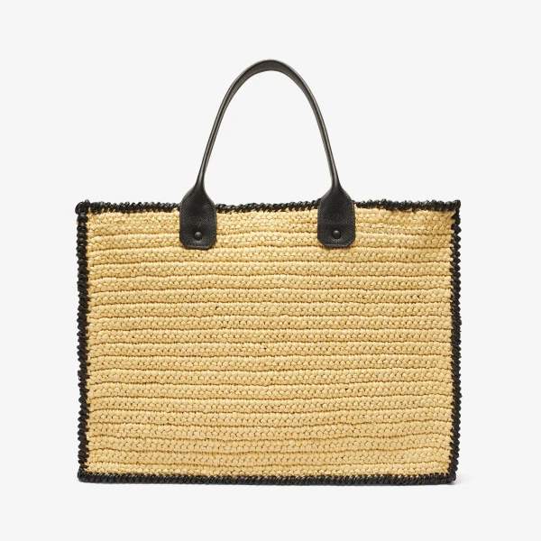 Valextra Soft Tote Raffia Crochet Large Bag in Beige and Black | Totes & Top-Handle Bags | Coveti