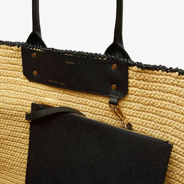 Valextra Soft Tote Raffia Crochet Maxi Bag in Beige and Black | Totes & Top-Handle Bags | Coveti