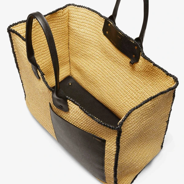 Valextra Soft Tote Raffia Crochet Maxi Bag in Beige and Black | Totes & Top-Handle Bags | Coveti