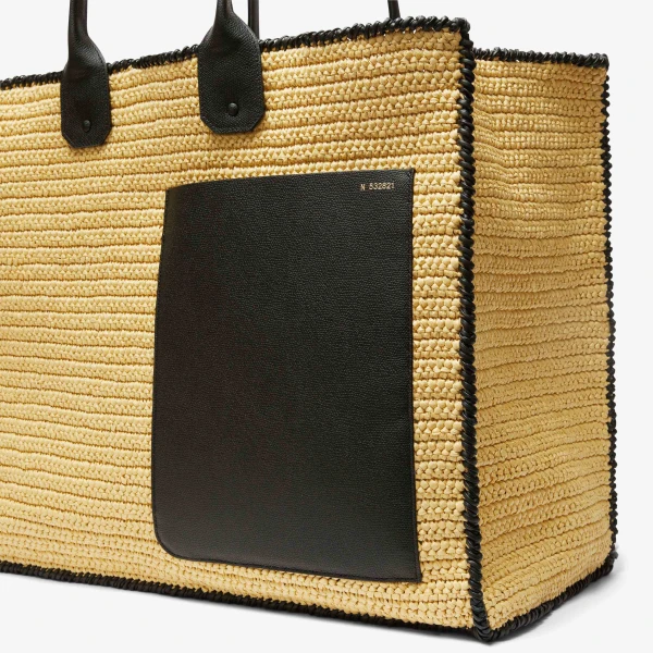 Valextra Soft Tote Raffia Crochet Maxi Bag in Beige and Black | Totes & Top-Handle Bags | Coveti
