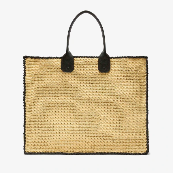 Valextra Soft Tote Raffia Crochet Maxi Bag in Beige and Black | Totes & Top-Handle Bags | Coveti