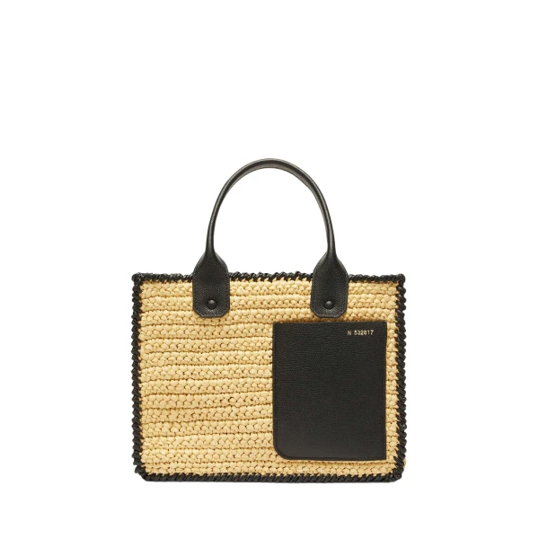 Soft Tote Raffia Crochet Mini Bag in Beige and Black