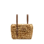 Valextra Soft Wavy Raffia Bucket Bag in Beige and Chocolate Brown | Bucket Bags | Coveti