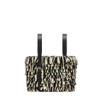 Valextra Soft Wavy Raffia Bucket Bag in Black and Pergamena White | Bucket Bags | Coveti