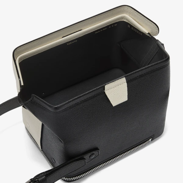 Valextra Tric Trac Intarsia Contrasto Bag in Pergamena White and Black | Shoulder & Crossbody Bags | Coveti