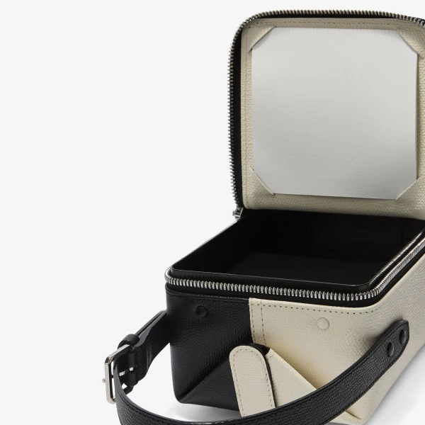 Valextra Tric Trac Intarsia Contrasto Bag in Pergamena White and Black | Shoulder & Crossbody Bags | Coveti