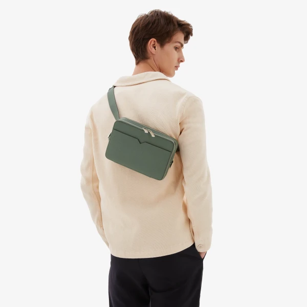 Valextra V-Line Bum Bag in Musk Green | Men Bags | Coveti