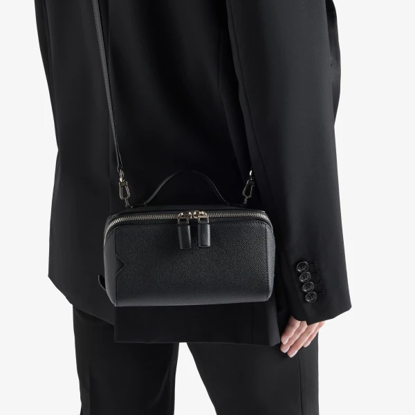 Valextra V-Line Crossbody Vanity Bag in Black | Shoulder & Crossbody Bags | Coveti