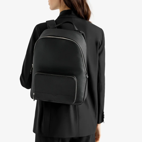 Valextra V-Line Essential Backpack in Black | Men Bags | Coveti