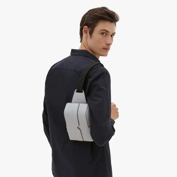Valextra V-Line One Shoulder Mini Backpack in Stone Grey | Men Bags | Coveti