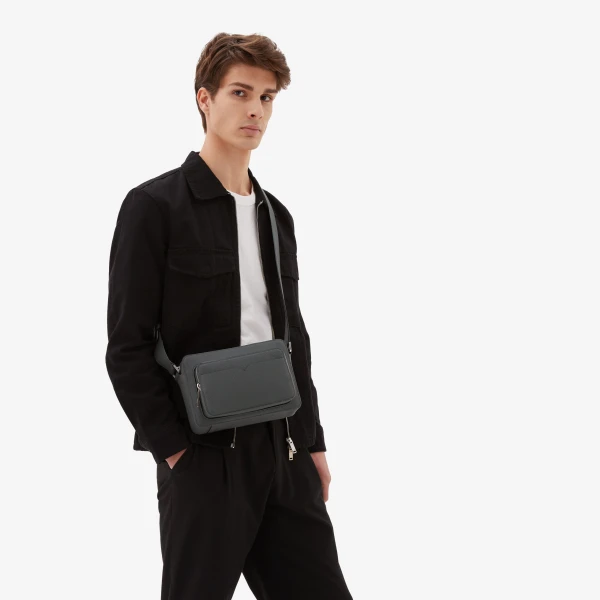 Valextra V-Line Reporter Bag in Smokey Grey | Men Bags | Coveti