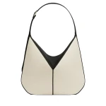 Valextra Vivi Canvas Hobo Bag in Sand Brown and Black | Shoulder & Crossbody Bags | Coveti